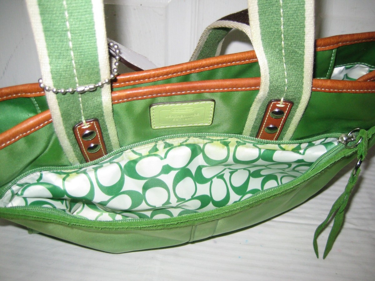 COACH Green Nylon / Leather Hampton Tote Shoulder Handbag