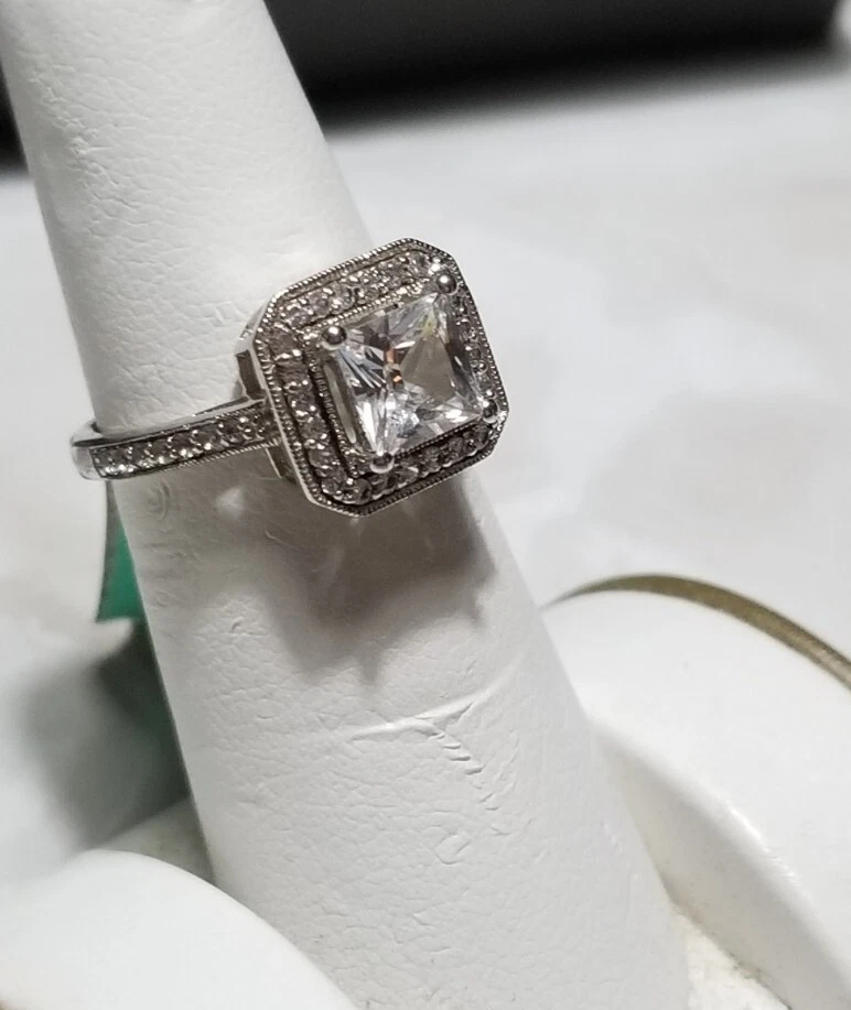 Zales Sterling Silver cz halo princess engagement ring SAI Nwt eBay