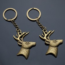 2x PCS Lot Large Deer Buck Head Antler Sportsman Hunting Hunter Keychain Bronze