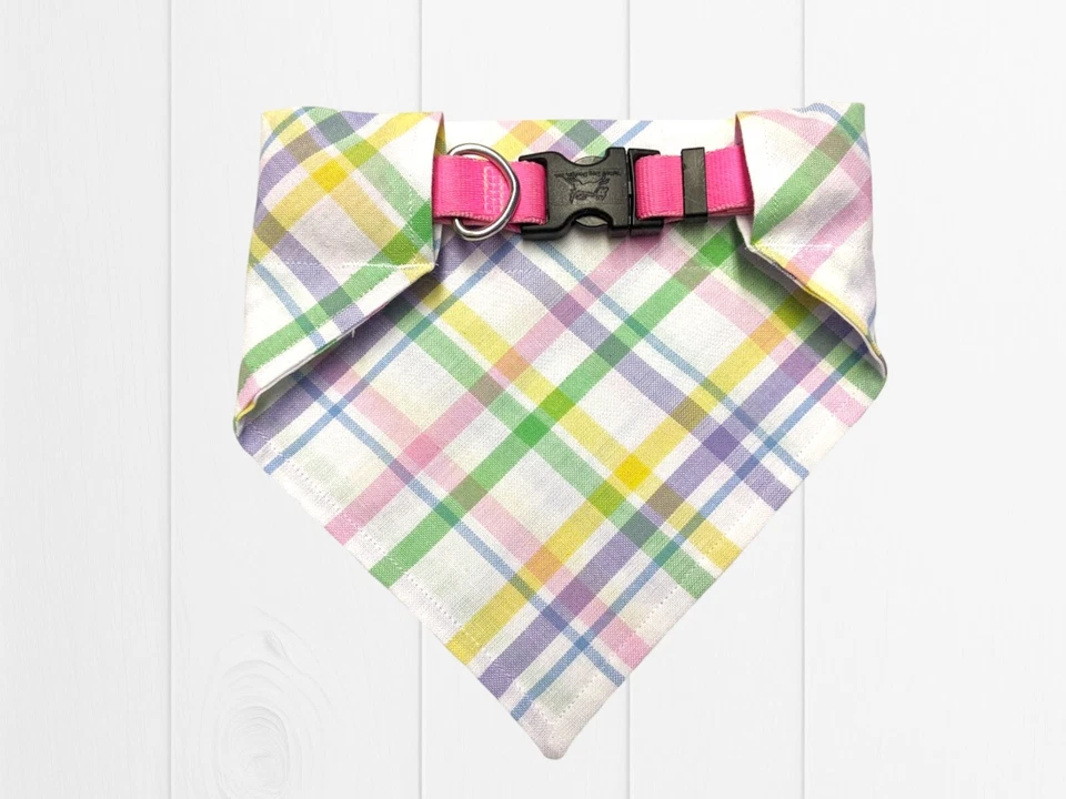 Bandana para Perro Primavera Verano Pastel Cuadros SOBRE EL CUELLO Bandanas Tartán Deslizable Foto 2 de 4