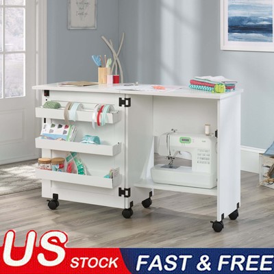 Rolling Sewing Craft Cart Rack W/ 3 Storage Trays Basement Guest Room White New