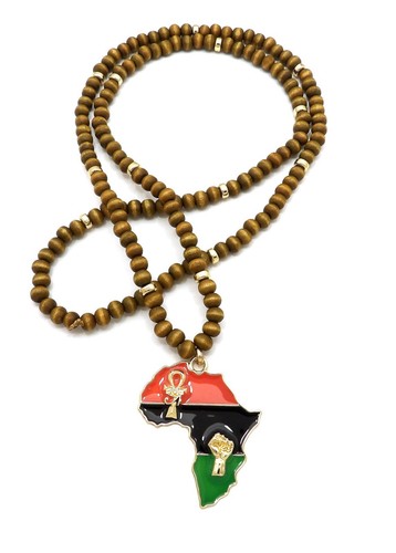 NEW FIST POWER & ANKH AFRICA PENDANT 6mm/30" WOODEN BEAD CHAIN NECKLACES RC3228 - Picture 12 of 13
