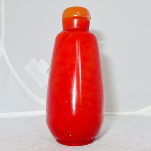 3,65" Antik ? Chinesische rote Peking Glas Schnupftabakflasche mit Karneol orange Farbe - Bild 4 von 12