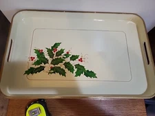 Vintage Christmas Lacquer Tray With Holly Leaves 21" L X 13.75" W