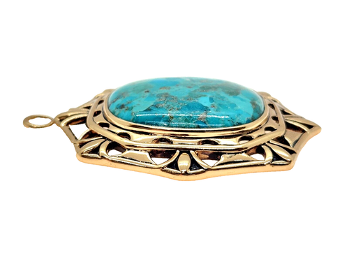 Barse Thailand Large Bronze Pendant w/ Composite Turquoise Cabochon, 2 3/4" Tall - Picture 4 of 7