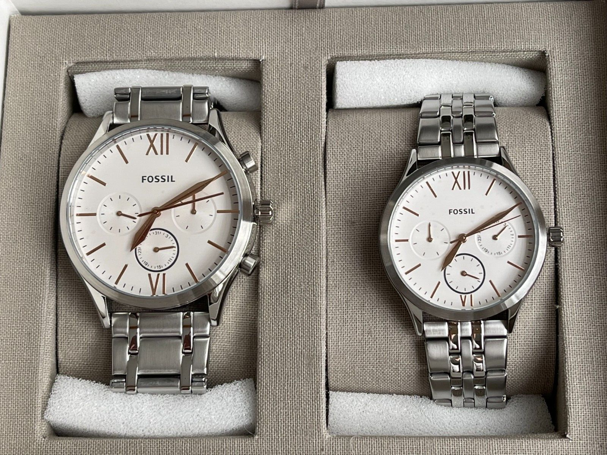 Fossil BQ2468SET 44mm/36mm Silberes Edelstahlgehäuse mit Silberem