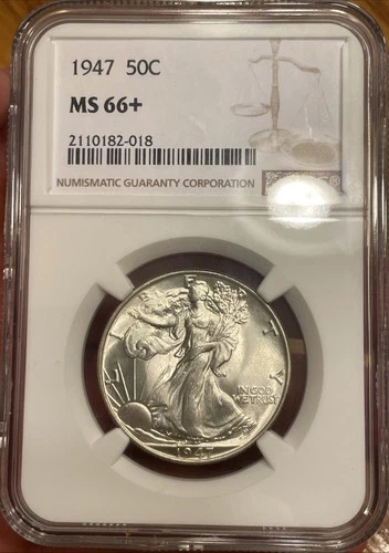 1947-P Walking Liberty Silver Half Dollar 50c NGC MS66+ Plus Grade Gem