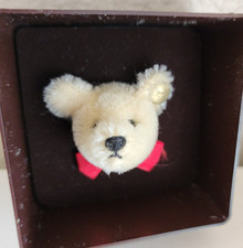 Vintage STEIFF White Mohair Bear Head Pin Brooch in Original Box 2"x1"x1.5" NEW