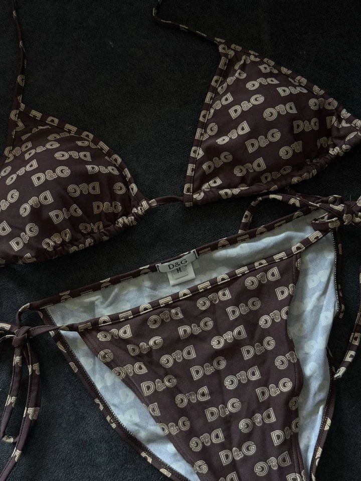 Vintage Dolce&Gabbana Brown Monogram Bikini  Swimsuit Swimwear Two Pieces M - Image 3 of 4