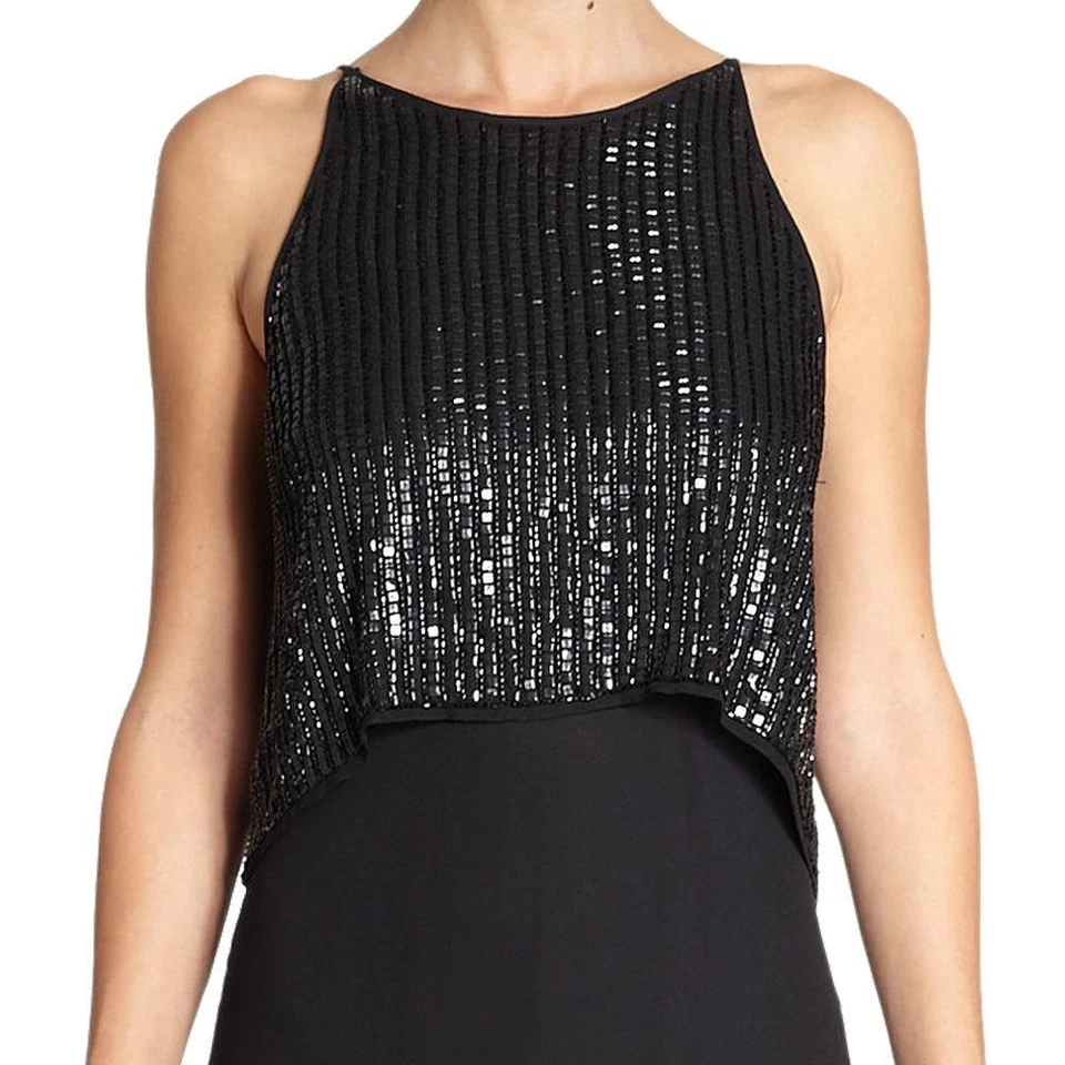 Vestido Aidan Mattox Talla 10 Negro Lentejuelas Corpiño Sin Mangas Pop Over Vestido Formal Foto 2 de 4