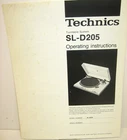 Vintage  Operating Instructions for TECHNICS SL-D205 TURNTABLE SYSTEM