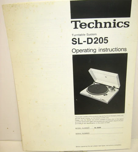 Vintage  Operating Instructions for TECHNICS SL-D205 TURNTABLE SYSTEM