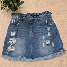 Hayden Los Angeles Denim Paper Bag Frayed Skirt, Size Large