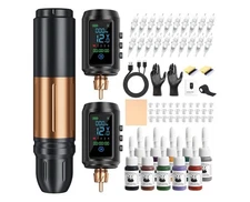 Cordless Tattoo Gun Kit, 4 Speed, 2 Batteries, 6200rpm, Adjustable For Beginners