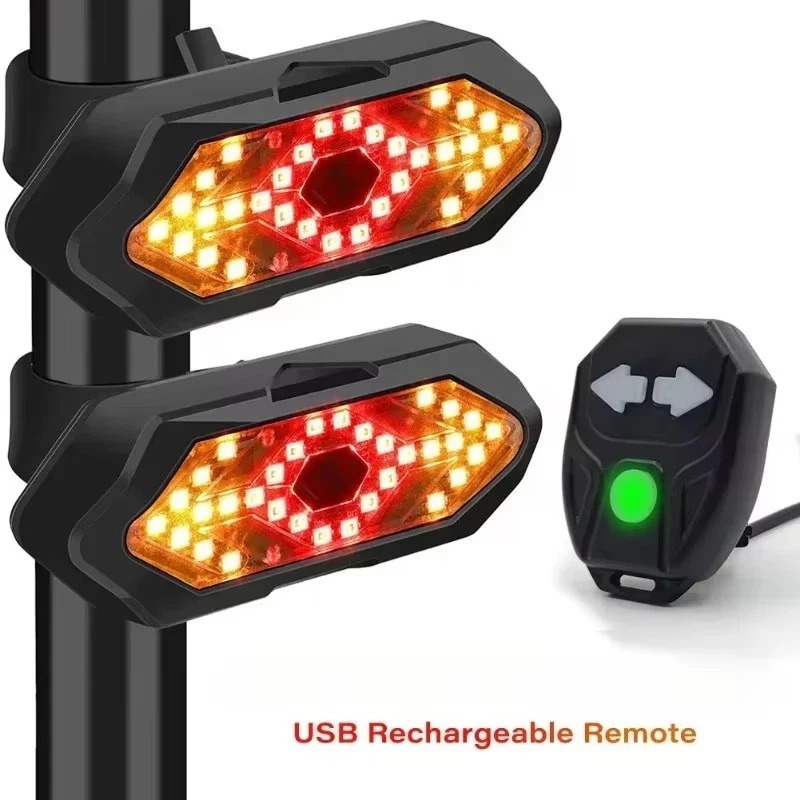 Bicycle Turn Signal Light Wireless Indicator LED Bike Rear Tail + Remote Control