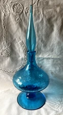 MCM Mid Century BLENKO 6212 Wayne Husted Art Glass Turquoise Blue Decanter READ
