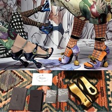 Prada Vintage Spring 2008 Fairy Black Suede Gold Leather Ankle Cuffs