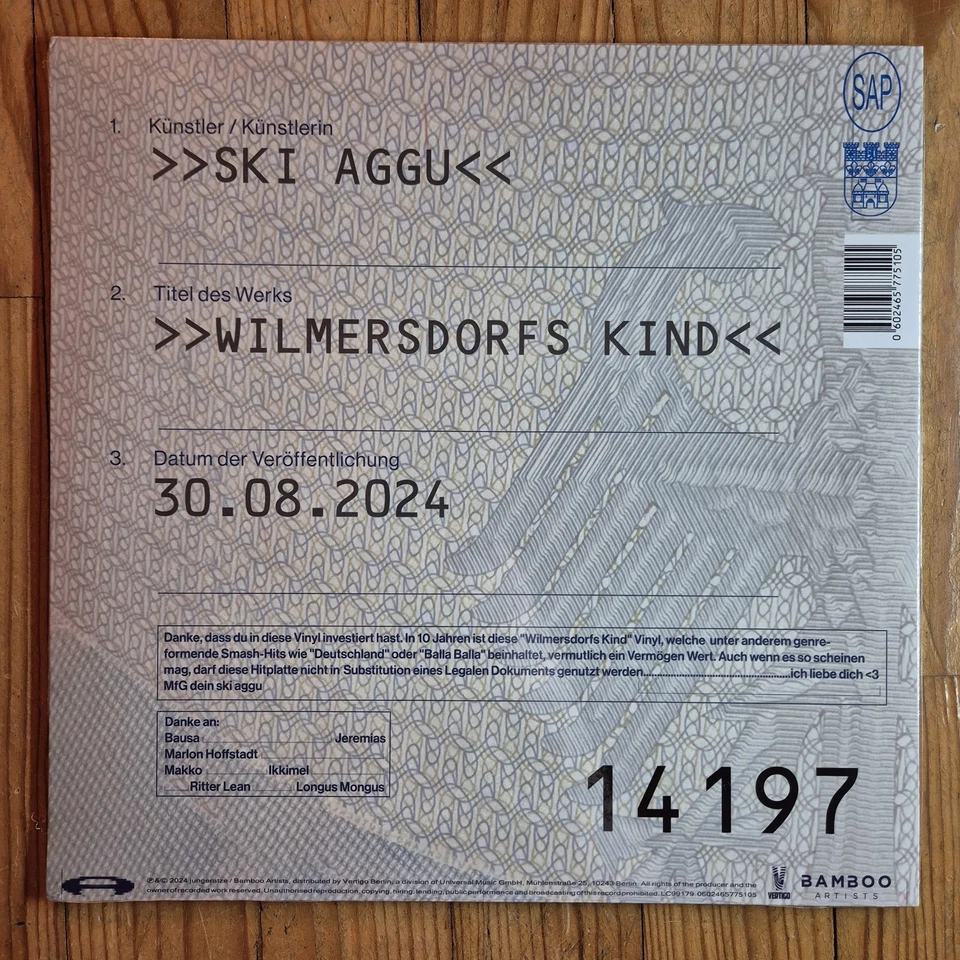 Ski Aggu - Wilmersdorfs Kind Limitierte Vinyl / LP / Schallplatte - Bild 2 von 2
