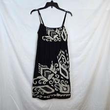 INC International Concepts Black Ivory Embroidered Spaghetti Strap Midi Dress M