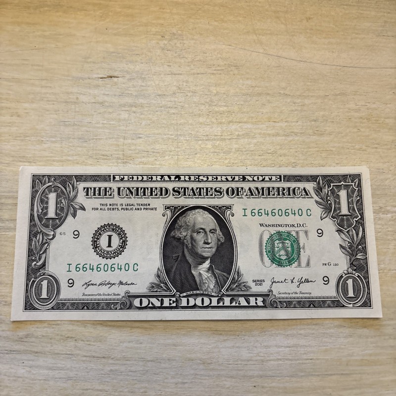 Trinary Fancy Serial Number One Dollar Bill, I 66460640 C 2021