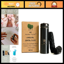Vegan Bamboo Charcoal Dental Floss - Biodegradable, Refillable Container, 30M x2