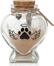 Pet Memorial Gift for Loss of Dog or Cat, Heart Shape Glass Jar  Bottle for Fur