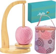 Wooden Yarn Holder and Spinner with Storage Bag for Crochet Accessories