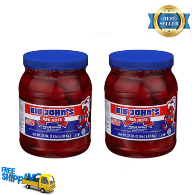 2 Pack Big John's Pickled Sausage Red Hots, Ready To Eat, 32oz Jar, Snacks Food