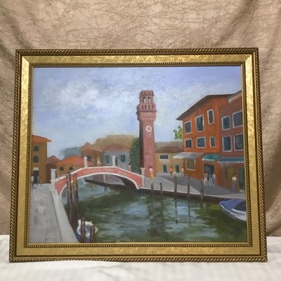 Murano Canal/Clock Tower oil painting by Manuel Robbe (Aka) Alphonse Lafitte
