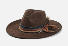 Wide Brim Fedora Hat Mens Women Felt Panama Hats Large Brown NWOT 23 Inches