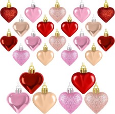 24PCS Valentine's Day Heart Ornaments - Classic Red, Pink, Rose Gold Shaped Hang