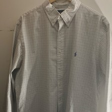 Ralph Lauren Men's Dress Shirt 18 White Blue Check Button-Down Long Sleeve