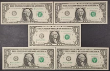 5x Sequential Uncirculated 2017 A One Dollar ($1) * STAR * Notes; B2 New York