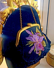 antike petit Point Abendtasche Handtasche floral bestickt Theater Tasche Lilien