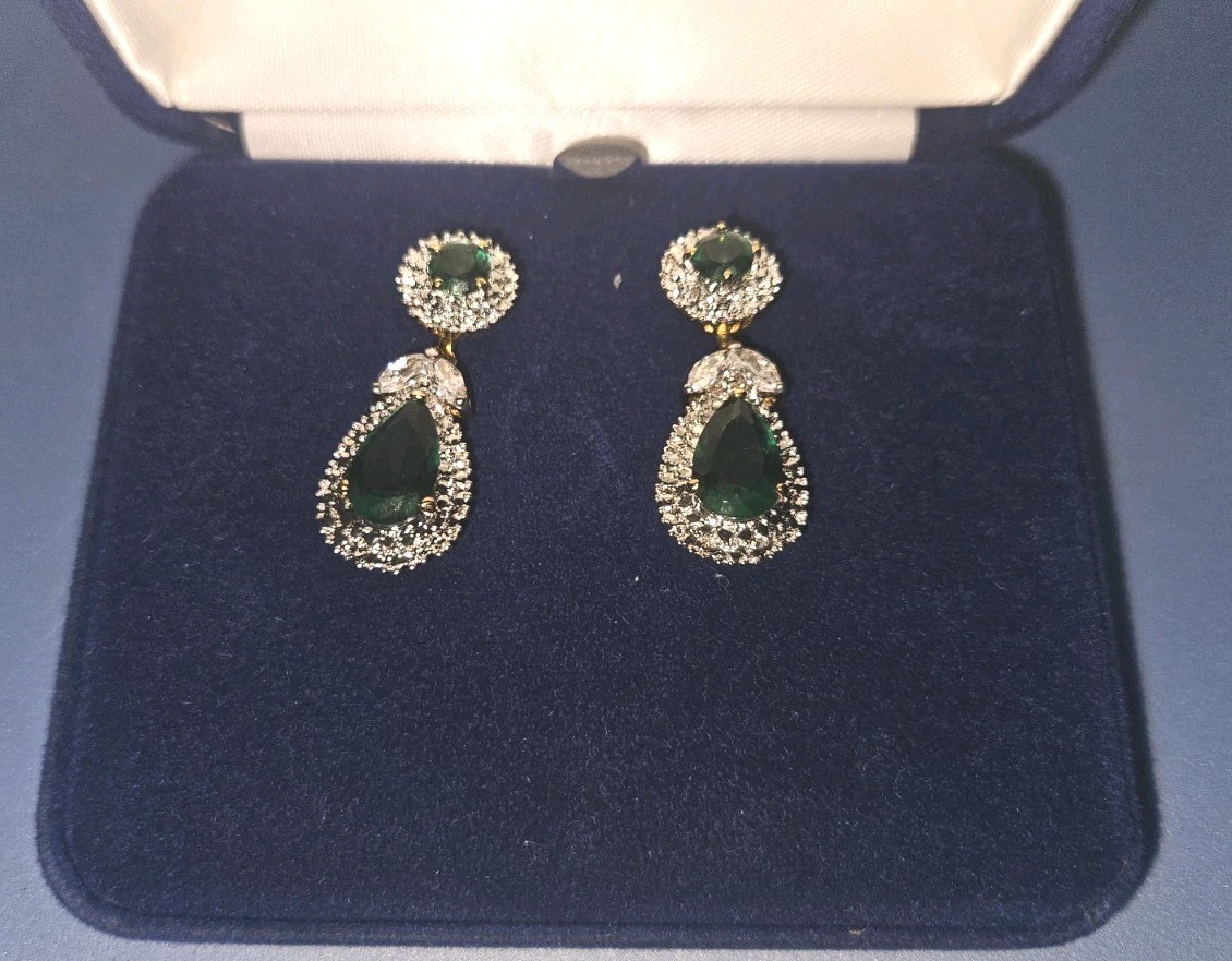 Camrose & Kross JBK Jacqueline Kennedy Green Crystal Drop Earrings NIB COA