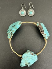 TURQUOISE Bracelet EARRINGS JEWELRY SET Retro Bohemian Preowned