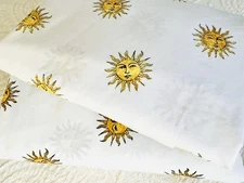 Vintage Celestial Y2K Sun Sheet Set Full Fitted Flat 1990s Whimsigoth White Gold