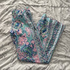 Lilly Pulitzer Bal Harbour Palazzo Pants Small Aqua Pink Floral Wide Leg Lounge