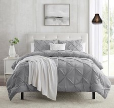 Grey Duvet Cover Size - Pintuck Duvet Cover Set, 3 Piece Double Queen 08 - Grey
