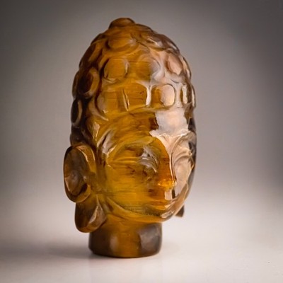 Geschnitzter Tigerauge Buddha Kopf Kristall Edelstein Skulptur Figur poliert 65 mm