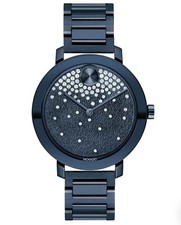 Ladies Movado BOLD Evolution Waterfall Crystal Dial Blue IonPlated Watch 3600706