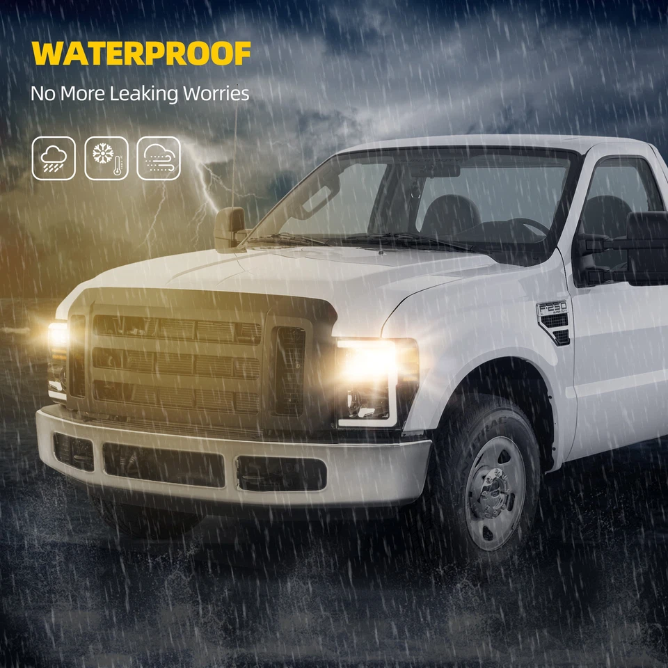 Black Headlights For 2008-2010 Ford F250 F350 F450 Super Duty w/ LED Sequential - Image 4 of 4