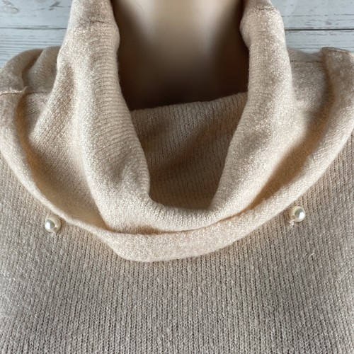 NWT Bongo Cropped Sweater XL Peachy Pink Faux Pearl Cowl Neck Cozy Knit Pullover - Picture 2 of 12
