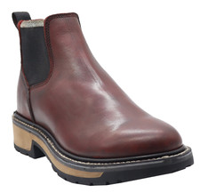 Men Genuine Leather Rudy Rubber Outsole Round Toe Wine Short Work Boots