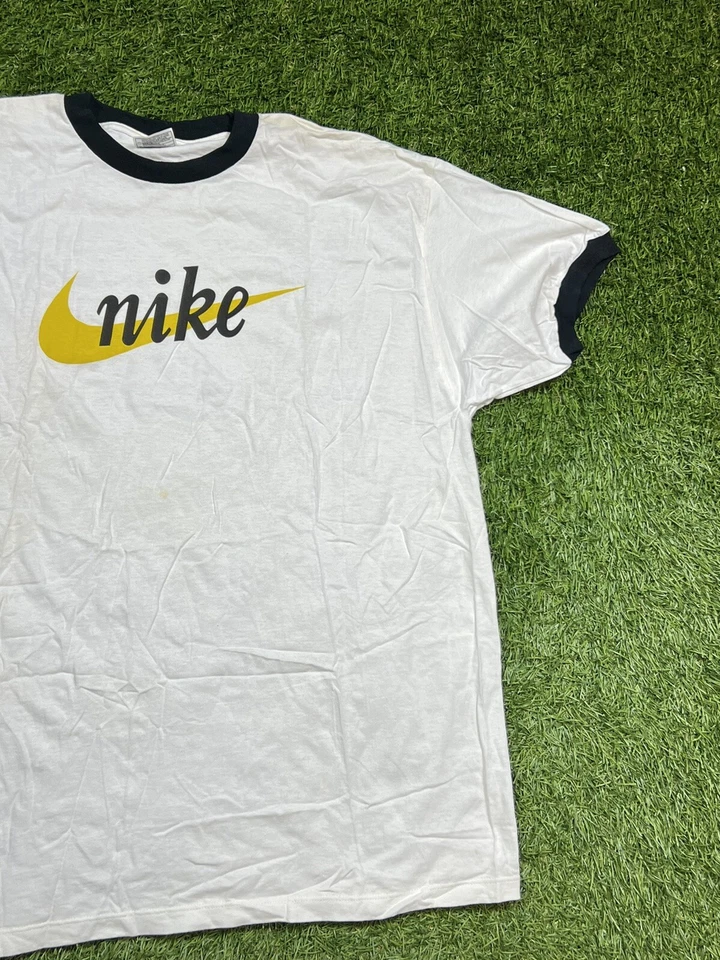 Vintage 90's Nike Ringer T-Shirt Men's XL White USA Dead Stock Swoosh Check - Image 3 of 4
