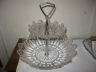 VTG  MCM Two Tiered Pressed Federal Glass Petal Clear Serving Tray Candy  Dish