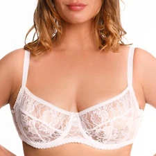 Underwire Sheer Lace Bra Plus Size Lingerie Comfort Fit 32-42 B C D E F G H I