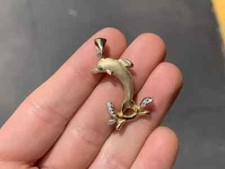 0.50 Ct Round Cut Simulated Diamond Dolphin Pendant 14k Yellow Gold Plated