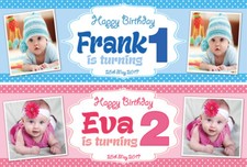 2 Personalised Birthday Banner Photo Children kids Baby Party Decoration Poster