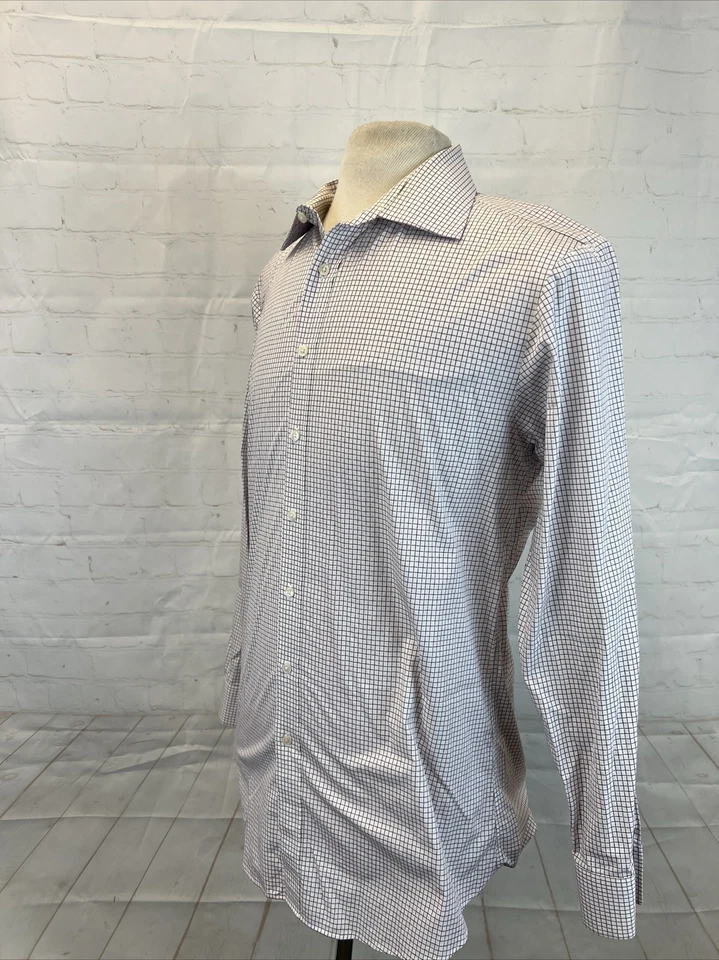 超修身 Thomas 粉色男式紫色格子正装衬衫 16.5 - 34/35 $125 — 第 3/4 张图片